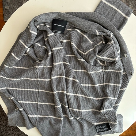 Club Monaco Men’s Ribbed Striped Shawl Cardigan Sweater Medium Cotton Cashmere - Picture 8 of 9